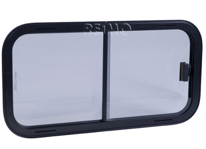 Sicherheitsglas Schiebefenster, Rahmen schwarz, 600x250 mm